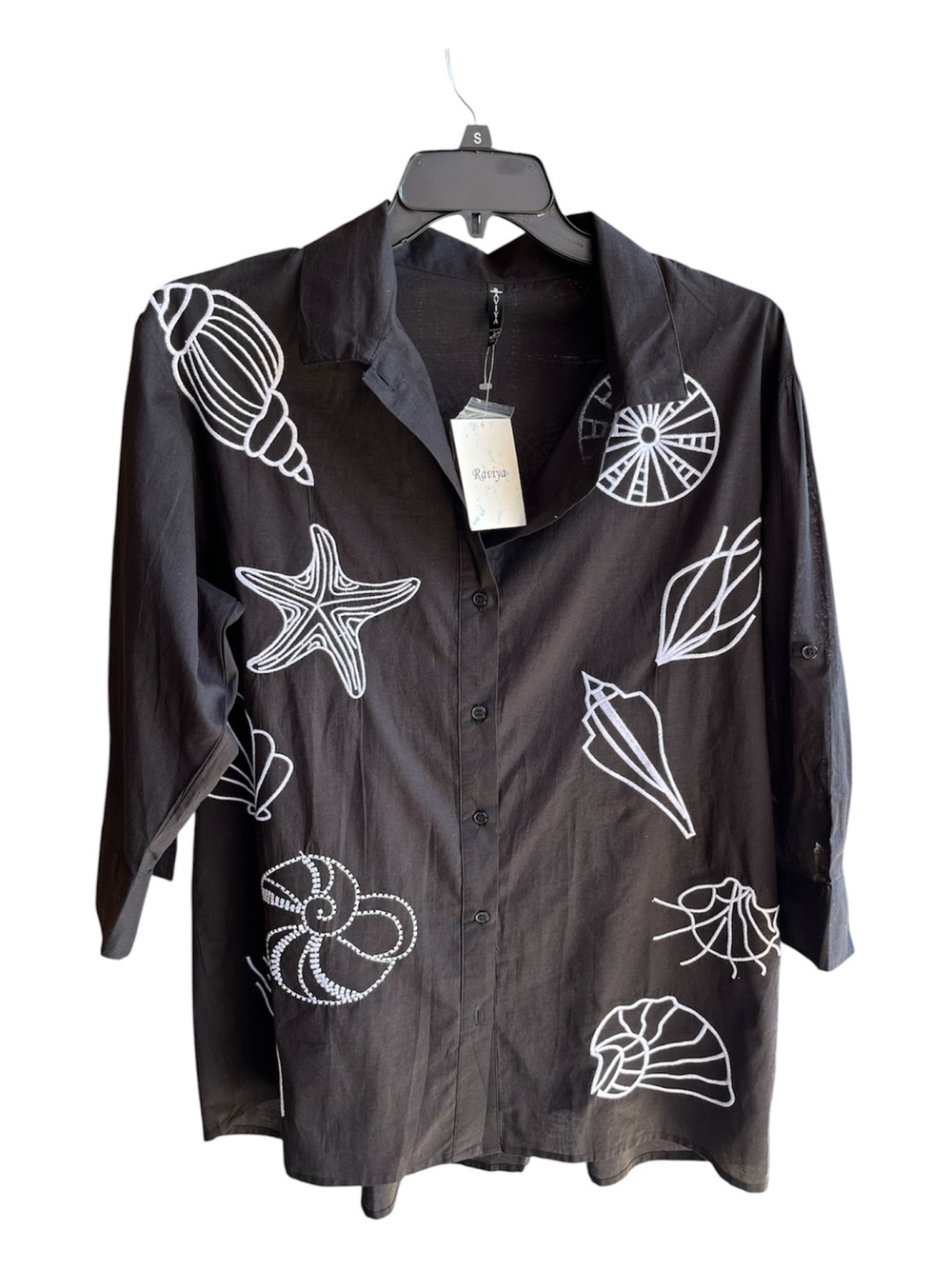 NWT Raviya Black Embroidered Palm Tree Beach Cover Up Tunic L